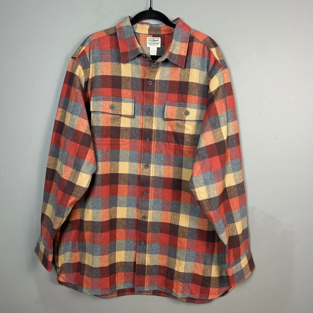 L.L.Bean Flannel Shirt Men's XL Tall Chamois Traditional Fit Check Plaid Grunge
